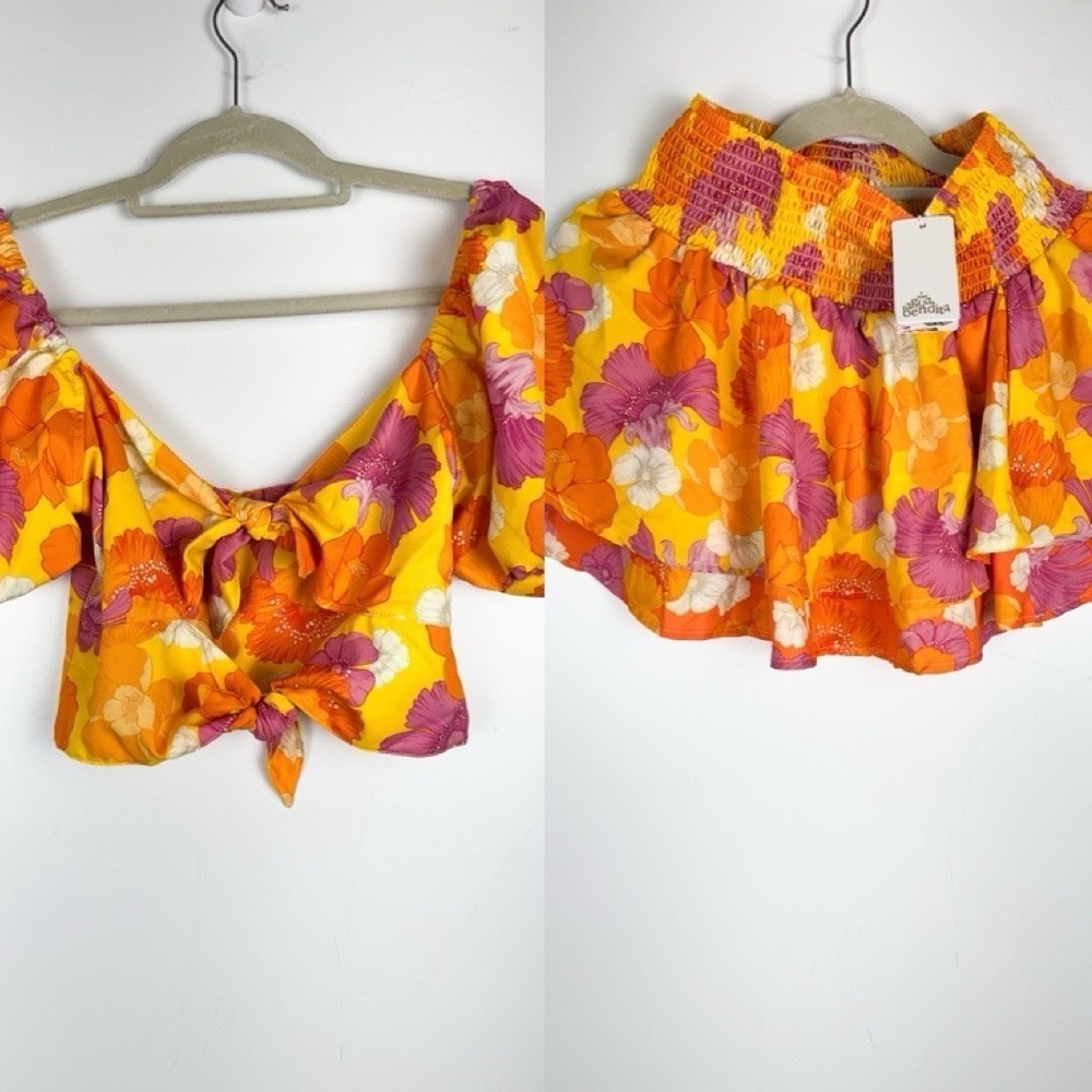 Agua Bendita Luxury Resortwear 2pc Set Sz S NWT Floral Ruffle Mini Skirt Top